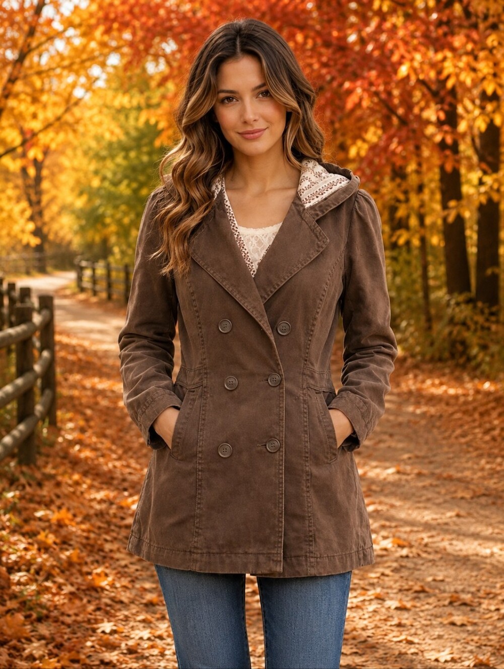 🤎 Roxy Women's Chocolate Double-Breasted Utility Jacket